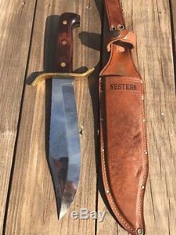 Vintage Western W49 E Hunting Fishing Bowie Knife WithLeather Sheath