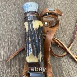 Vintage Whitby Stag Horn Handle Knife made in Solingen Germany With Sheath NICE