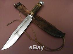 Vintage XL Hefty Solingen Germany bowie knife hunting Stag Bone old combat /case