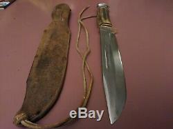 Vintage XL Hefty Solingen Germany bowie knife hunting Stag Bone old combat /case