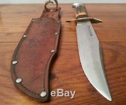 Vintage XL Solingen Germany Bowie knife Stag bone fighting hunting skinner /case
