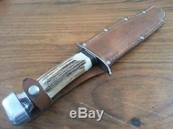 Vintage XL Solingen Germany knife Wildcat Stag bone fight bowie hunting withcase