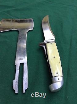 Vintage western hunting knife and hatchet combo