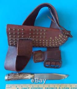 Vntg Rare Wk Montana Stag Hunting Knife With Leather Sheath & Belt! Stidham