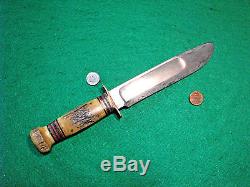 Vtg 1921 Sheath Hunt Blade US MARBLES Stag Stag 4 Pin Knife 1 ORIG leather case