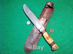 Vtg 1921 Sheath Hunt Blade US MARBLES Stg Stg 4 Pin Knife ORIG Leather Fold Case
