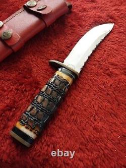 Vtg Ank Custom Ga Up Swept Skinning Knife US Hunting Bone Withcase Bowie Scout Old