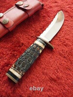 Vtg Ank Custom Ga Up Swept Skinning Knife US Hunting Bone Withcase Bowie Scout Old