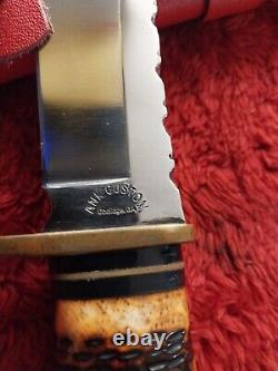 Vtg Ank Custom Ga Up Swept Skinning Knife US Hunting Bone Withcase Bowie Scout Old