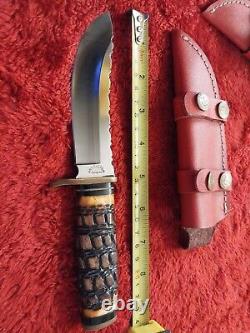 Vtg Ank Custom Ga Up Swept Skinning Knife US Hunting Bone Withcase Bowie Scout Old