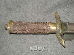 Vtg Antique Sword Hunting Dagger German Knife Brass & Antler Handle Stag Deer