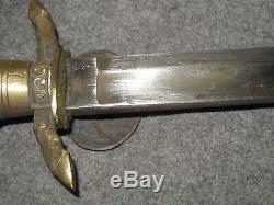 Vtg Antique Sword Hunting Dagger German Knife Brass & Antler Handle Stag Deer