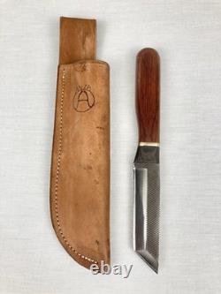 Vtg Anza USA Carbon Steel Fixed Blade File Knife 8 Length Leather Sheath Rare