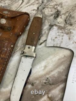 Vtg. Case Tested XX Knife withCase XX Hatchet Set Leather Sheath Walnut Handle