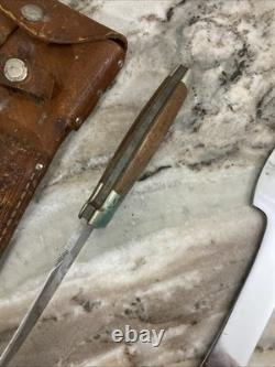 Vtg. Case Tested XX Knife withCase XX Hatchet Set Leather Sheath Walnut Handle