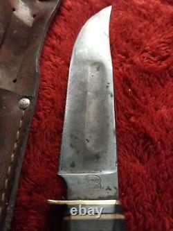 Vtg German hunting Knife Bowie Solingen Stag Bone Rare Old WithCase Eye Brand Carl