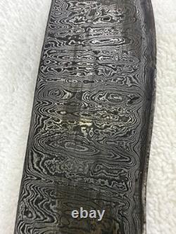 Vtg Hand Made USA Damascus fixed blade hunting knife With Leather Sheath (B12)
