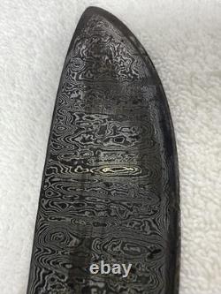 Vtg Hand Made USA Damascus fixed blade hunting knife With Leather Sheath (B12)