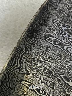 Vtg Hand Made USA Damascus fixed blade hunting knife With Leather Sheath (B12)