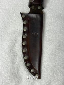 Vtg Hand Made USA Damascus fixed blade hunting knife With Leather Sheath (B12)