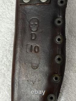 Vtg Hand Made USA Damascus fixed blade hunting knife With Leather Sheath (B12)