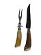 Vtg Hasselbring HC Sterling Silver Stag Horn Carving Knife & Fork Set Stamped SS