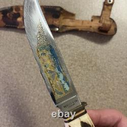 Vtg Henley & Co Solingen Germany Fixed Blade Knife Camping Scene Blade Stag