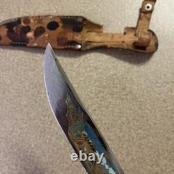 Vtg Henley & Co Solingen Germany Fixed Blade Knife Camping Scene Blade Stag