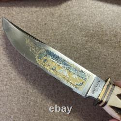 Vtg Henley & Co Solingen Germany Fixed Blade Knife Camping Scene Blade Stag