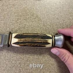 Vtg Henley & Co Solingen Germany Fixed Blade Knife Camping Scene Blade Stag