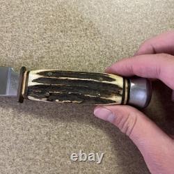 Vtg Henley & Co Solingen Germany Fixed Blade Knife Camping Scene Blade Stag