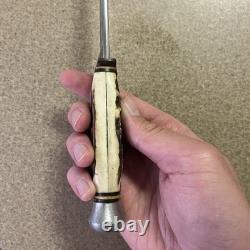 Vtg Henley & Co Solingen Germany Fixed Blade Knife Camping Scene Blade Stag