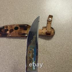 Vtg Henley & Co Solingen Germany Fixed Blade Knife Camping Scene Blade Stag