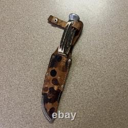 Vtg Henley & Co Solingen Germany Fixed Blade Knife Camping Scene Blade Stag