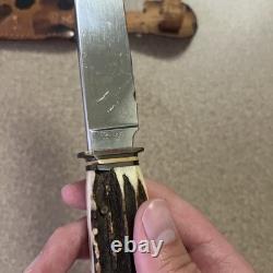 Vtg Henley & Co Solingen Germany Fixed Blade Knife Camping Scene Blade Stag