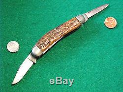 Vtg Hunt 5 Blades USA Old Made REMINGTON SOWBELLY Knife #1 BONE HUMPBACK Case