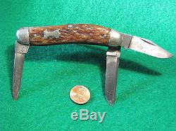 Vtg Hunt 5 Blades USA Old Made REMINGTON SOWBELLY Knife #1 BONE HUMPBACK Case
