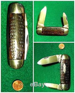 Vtg Hunt Blade USA 1920 Made OLD CASE TESTED SUNFISH Elephant Toe Knife GRN BONE