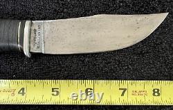 Vtg KA-BAR 572 Woodcraft 4 1/2 fixed blade knife leather han withorg sheath