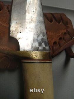Vtg Ken Richardson Elk Handle, Handmade Hunting Knife, With Leather Sheath