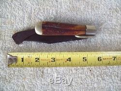 Vtg MARBLES Safety Hunting Knife, Stag handle original unrestored
