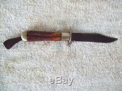 Vtg MARBLES Safety Hunting Knife, Stag handle original unrestored