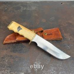 Vtg Merle W. Seguine / Ken Walker Fixed Blade Bone Handle Hunting Knife with Case