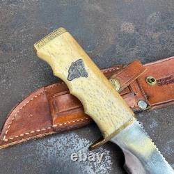 Vtg Merle W. Seguine / Ken Walker Fixed Blade Bone Handle Hunting Knife with Case