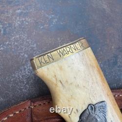 Vtg Merle W. Seguine / Ken Walker Fixed Blade Bone Handle Hunting Knife with Case