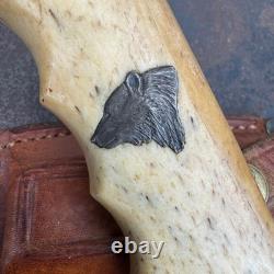 Vtg Merle W. Seguine / Ken Walker Fixed Blade Bone Handle Hunting Knife with Case