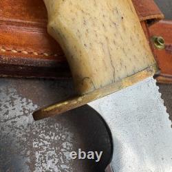 Vtg Merle W. Seguine / Ken Walker Fixed Blade Bone Handle Hunting Knife with Case