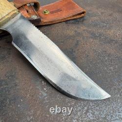 Vtg Merle W. Seguine / Ken Walker Fixed Blade Bone Handle Hunting Knife with Case