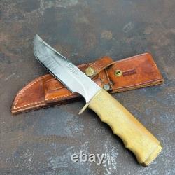 Vtg Merle W. Seguine / Ken Walker Fixed Blade Bone Handle Hunting Knife with Case