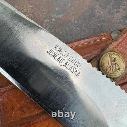 Vtg Merle W. Seguine / Ken Walker Fixed Blade Bone Handle Hunting Knife with Case